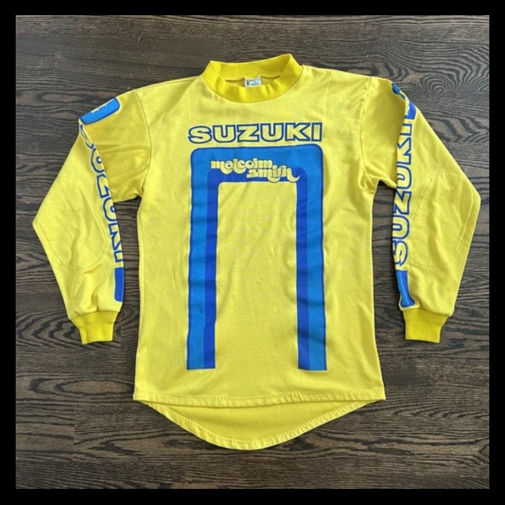 RARE Vintage 1970s Malcom Smith Men’s Suzuki Racing Long Sleeve Jersey MEDIUM